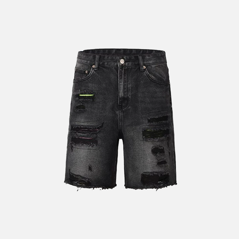 Torn Ease Black Denim Shorts