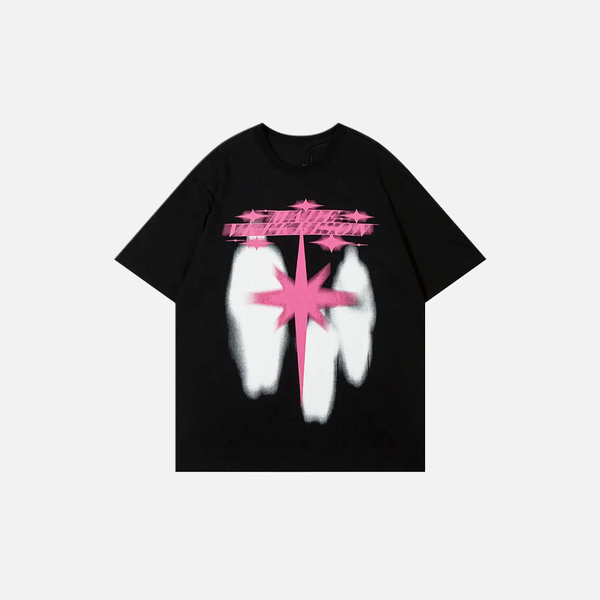 Mesh-Flow Shadow Designed Print Rebel-Cut Hip Hop T-Shirt alternatif görünüm