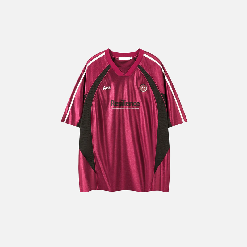 Concrete-Jungle Print Spliced Mesh Jersey Sport T-Shirt
