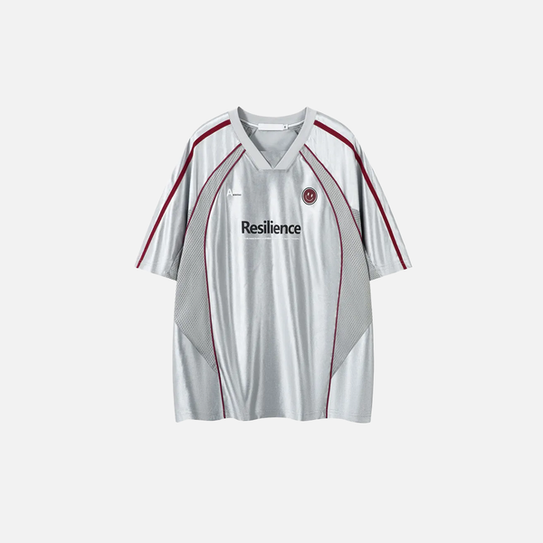 Concrete-Jungle Print Spliced Mesh Jersey Sport T-Shirt alternatif görünüm