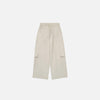 Front view of the apricot Multi Pocket Loose Cargo Pants in a gray background