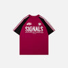 Front view of the red Contrast Color Signals Sports T-shirt in a gray background