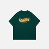 Front view of the dark green Loose Danger Printed T-shirt in a gray background 