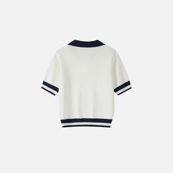 Chic Placket-Neck Collar Knit T-Shirt alternatif görünüm