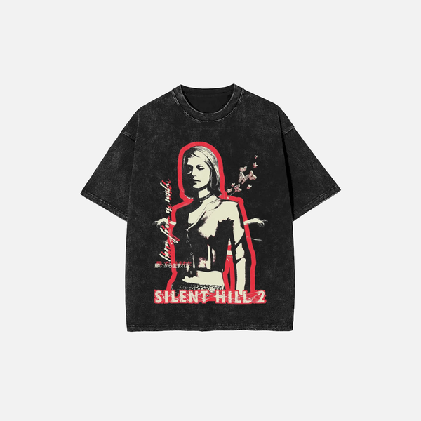 Silent Hill Sun-Bleached O-Neck Collar Big-Silhouette T-Shirt alternatif görünüm