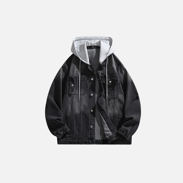 Solid Fold-Down Hooded Denim Jacket