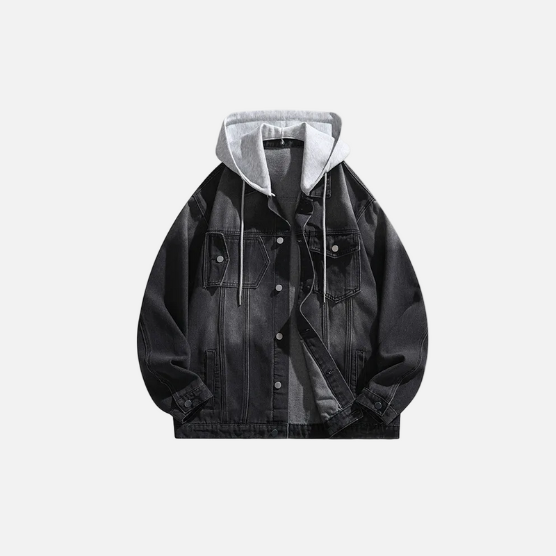 Solid Fold-Down Hooded Denim Jacket