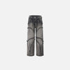 Front view of the black Crisscross Stitch Baggy Jeans in a gray background