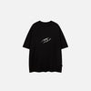 Front view of the black Vintage Loose Simple Design T-shirt in a gray background 