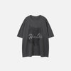 Front view of the gray Gothic Cat Loose T-Shirt in a gray background 