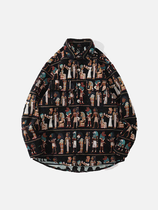 Pharaonic Motif Print Woven Top alternatif görünüm