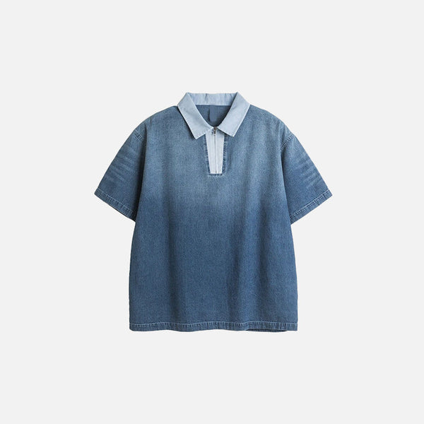Faded Faded-Wash Sport-Collar T-Shirt alternatif görünüm