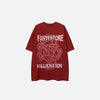 Front view of the red Hallucination Anime Girl T-shirt in a gray background 