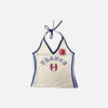 Front view of the beige Halter 90s Style France Top in a gray background