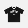Front view of the black Loose Short Sleeve T-shirt in a gray background 