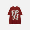 Front view of the red black Loose Faded Washed T-Shirt in a gray background 