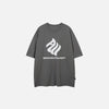 Front view of the dark grey Vintage Patchwork Loose T-shirt in a gray background