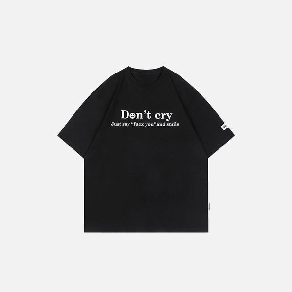 "Don't Cry" Letter Illustrated T-Shirt alternatif görünüm