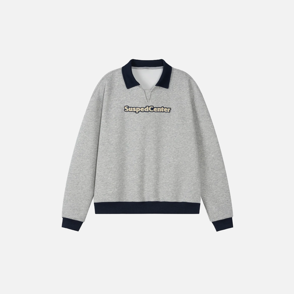 Drop Collar Stitch Script Sweatshirt alternatif görünüm