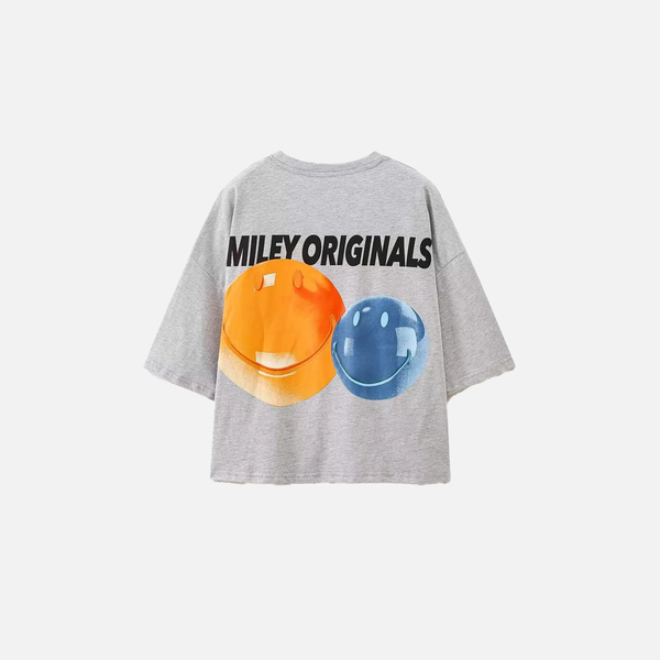 Sharp-Cut Gray Heat-Wave Print Cotton T-Shirt alternatif görünüm