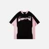 Front view of the black Color Blocking Sports T-shirt in a gray background