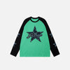 Star Block Denim Mixed Top