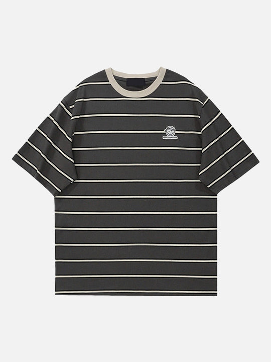 Washed-Out Line-Pattern T-Shirt