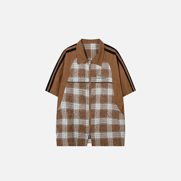 Colorblock Plaid Splice Panel Top alternatif görünüm