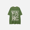 Front view of the green Loose Rose Print Washed T-shirt in a gray background 