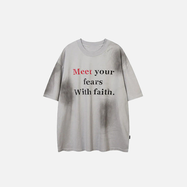 "Meet Your Fears With Faith" Patterned T-Shirt alternatif görünüm