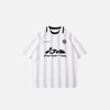 Front view of the white Vintage Loose Polo Stripes T-Shirt in a gray background 