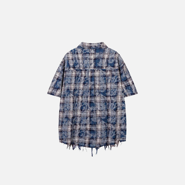 Distressed Plaid Vintage Torn Top alternatif görünüm