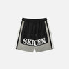 Front view of the black Contrast Color Drawstring Sports Shorts in a gray background
