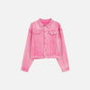 Front view of the Pink Denim Jacket & Pants Two Piece Set in a gray background