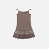 Front view of the khaki Lace Hem Slip Dress in a gray background