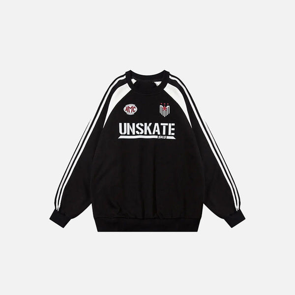 Front view of the black Y2K Vintage Loose Graphic Sweatshirt in a gray background