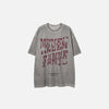 Front view of the gray Letter Printed Washed Loose T-Shirt in a gray background 