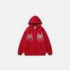 Front view of the red Y2k Gothic Web Zip-Up Hoodie in a gray background