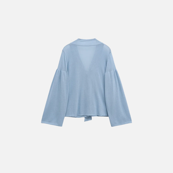 Light Blue French Laid-Back Knitted T-Shirt alternatif görünüm