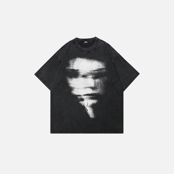 Old School Faded-Wash Black Blurry Faces T-Shirt alternatif görünüm