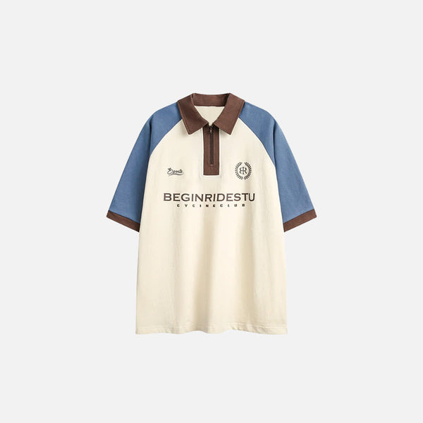 Color Block Pit-Crew Sport-Collar T-Shirt alternatif görünüm