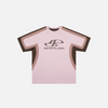 Front view of the pink Casual Color Contrast T-shirt in a gray background