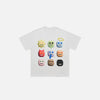 Front view of the white Faces Of Expression T-shirt in a gray background