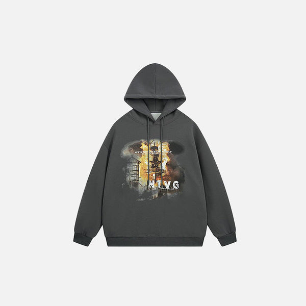 Burning Building Graphic Sweatshirt