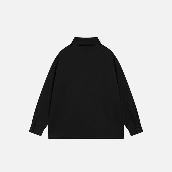 Chain-Trim Black Oversized Shirt alternatif görünüm