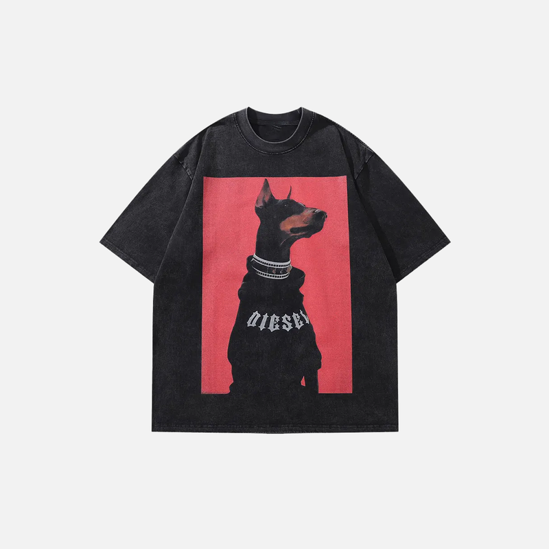 Big-Silhouette Doberman Faded-Wash Artwork Print T-Shirt