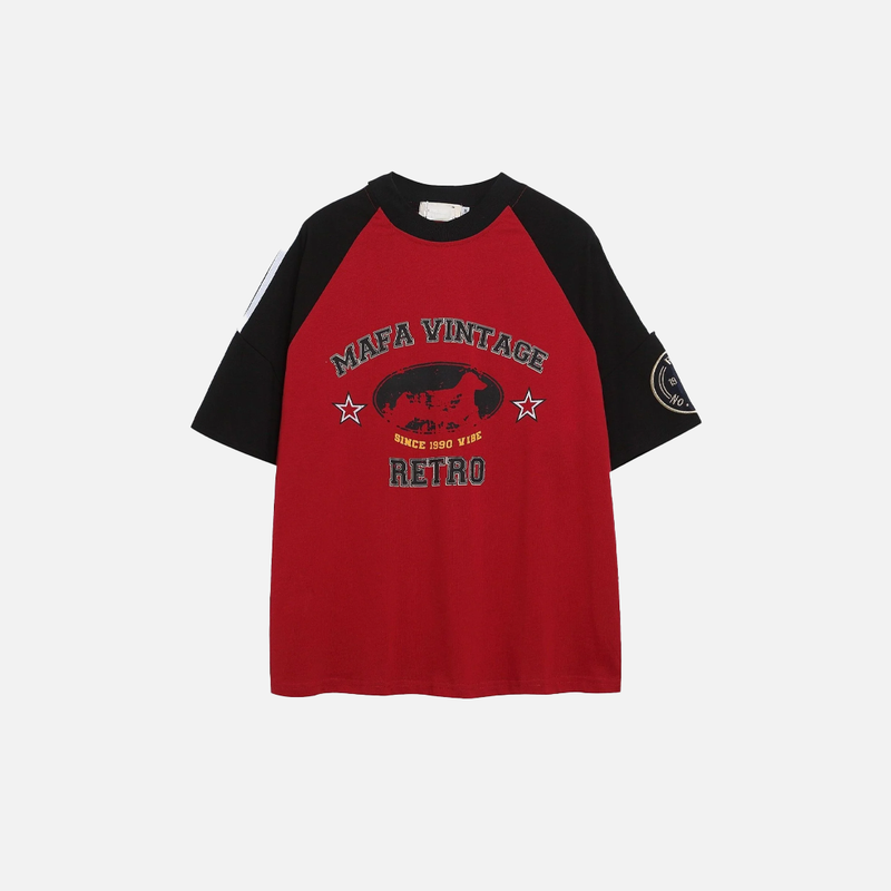 Durable Nostalgia Spliced Everyday Cotton T-Shirt