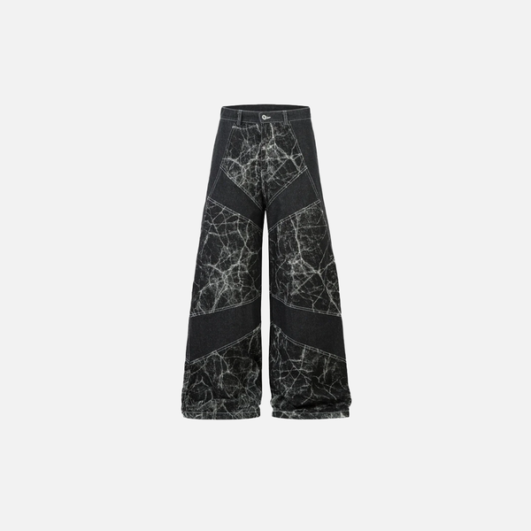 Lightning Spliced Bell Leg Faded Denim