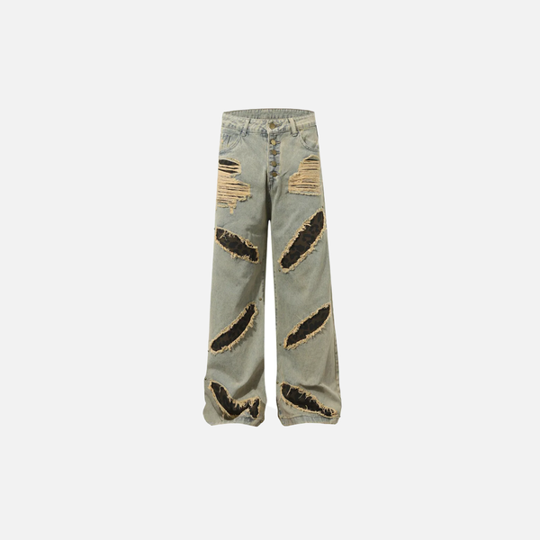 Metro Wild Print Patch Rivets Torn Denim