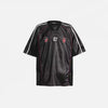 Front view of the black Soccer Jersey 07 T-shirt in a gray background